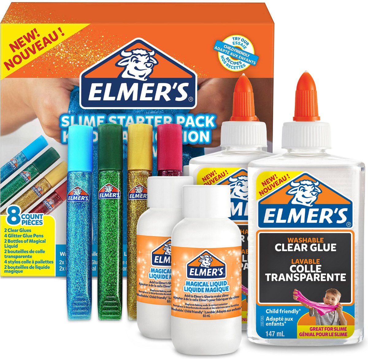 Elmer's starterkit voor lijmslijm | transparante lijm | glitterlijmpennen en slijmactiverende oplossing met Tovervloeistof | 8 stuks slime kit - Elmer's