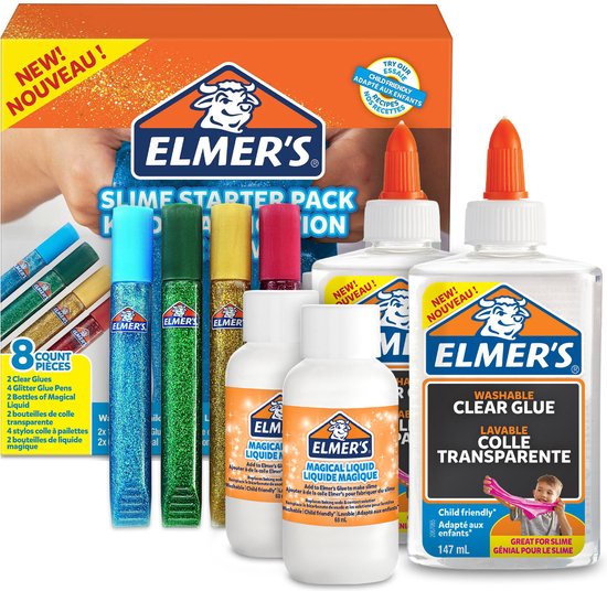 Elmer's starterkit voor lijmslijm | transparante lijm | glitterlijmpennen en slijmactiverende oplossing met tovervloeistof | 8 stuks slime kit