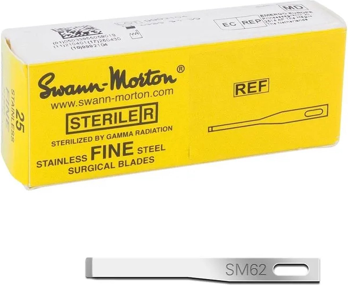 Goedkoopste Swann Morton scalpelmesjes fijn steriel SM62 Swann Morton - RVS - Chirurgisch scalpelblad - SM62