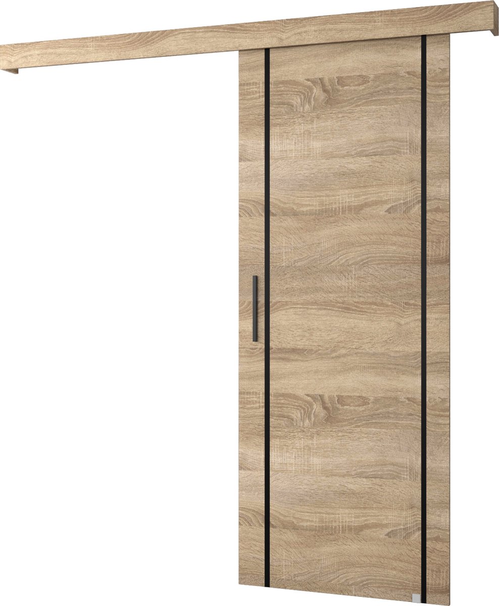 InspireMe - Schuifdeursysteem met rail - 90x204cm - AGRA IX - Sonoma Eik + Sonoma Eik frame + Zwart Handvat met Soft-Close system