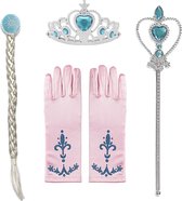 Het Betere Merk - voor bij je prinsessenjurk - speelgoed - Prinsessen blauw accessoireset - Blauw - Roze - Vlecht - Kroon - Toverstaf - Handschoenen