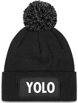 Wintermuts zwart met pompoen - Yolo - soBAD. | Wintersport| Après ski outfit Warme Muts voor Volwassenen | Heren en Dames Beanie