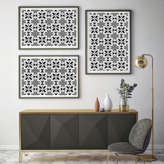 Ulticool Décoration Stickers carrelages - Bloem Zwart Wit - Cuisine cm - 15 pièces