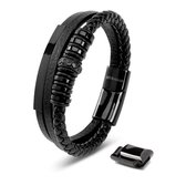 SERASAR Premium Lederen Armband Heren [Shine] - Zwart 20cm - Zijn Huwelijkscadeau