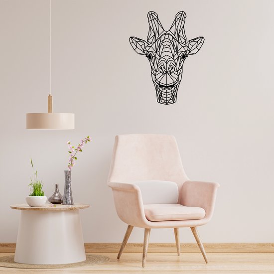 Geometrische Giraffe - H 80cm B 64cm - Line art - Wall art - Muurdecoratie zwart - Van Aaken Design