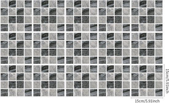 Feuille de carreaux carrés en mosaïque de marbre gris, 15x15 cm.