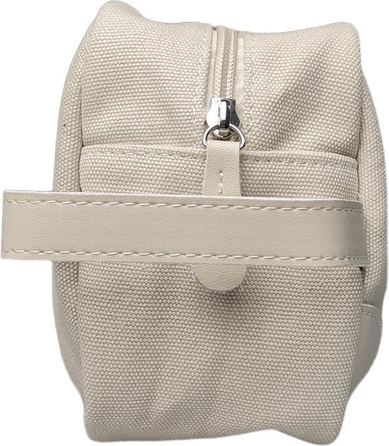 Toilettassen canvas - Dames toilettas - Heren toilettas - Yakfield - Vintage - Beige - 25x14x10 cm - Binnenvak met rits - Toilettas met haak