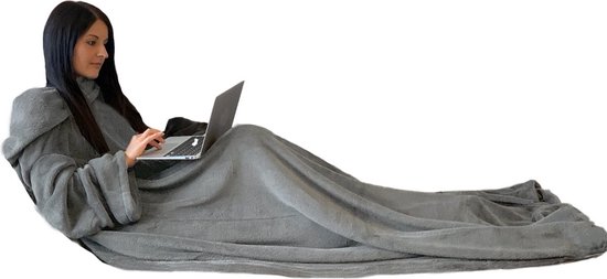 CelinaTex TV-deken knuffeldeken met mouwen en voettas 150 x 180 cm blauw koraal fleece sprei microvezel