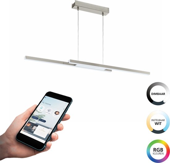 EGLO connect.z Fraioli-Z Smart Hanglamp - 105,5 cm - Grijs/Wit - Instelbaar RGB & wit licht - Dimbaar - Zigbee