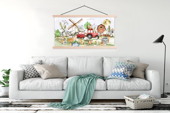 Schoolplaat kinderen - Wanddecoratie kinderkamers - Boerderij - Trekker - Kinderen - Dieren - Muurdecoratie - 150x75 cm