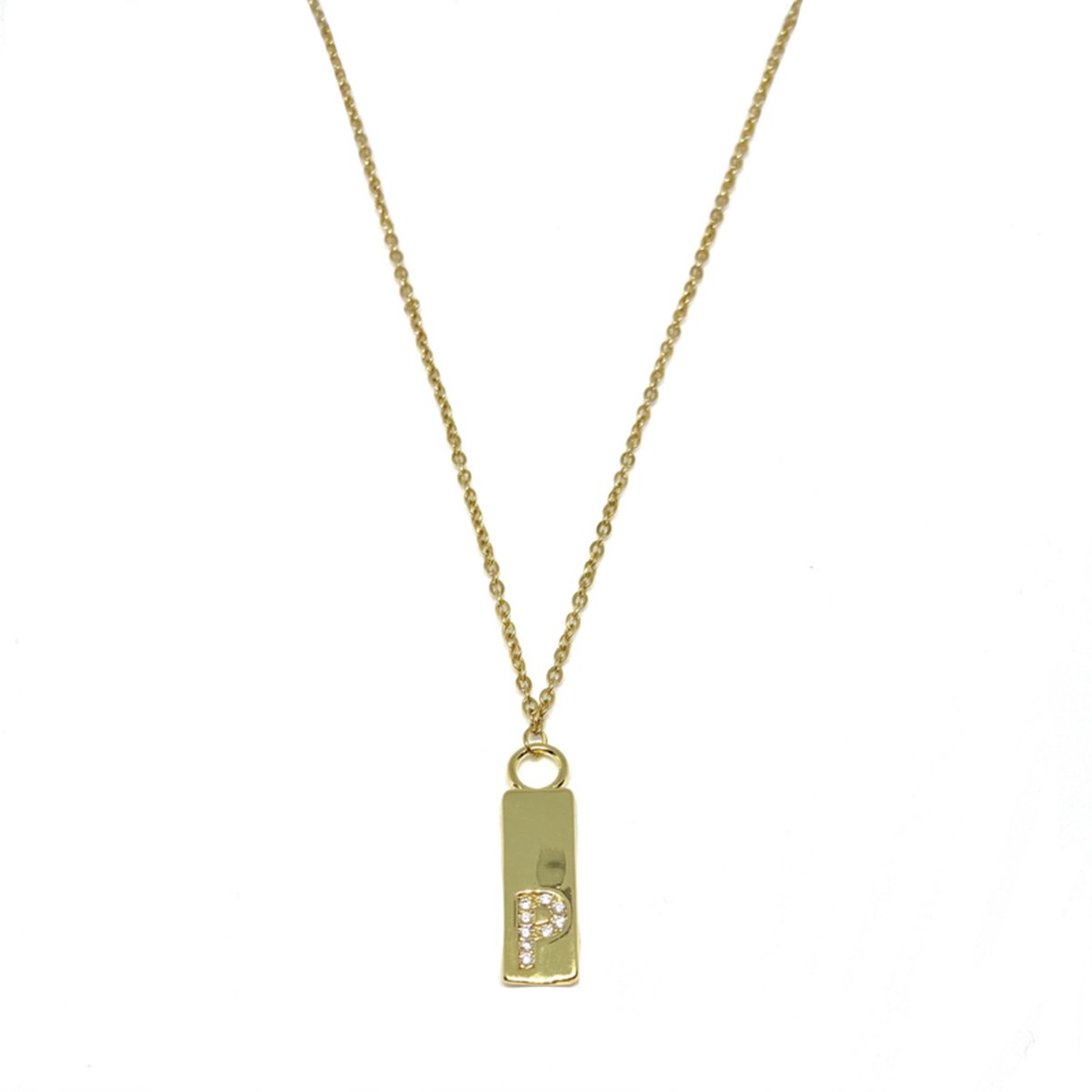 Letter ketting tag - initiaal P - goud