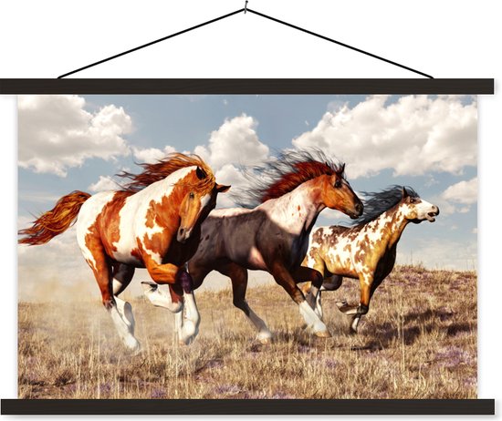 Posterhanger incl. Poster - Schoolplaat - Paarden - Dieren - Gras - Vacht - 60x40 cm - Zwarte latten