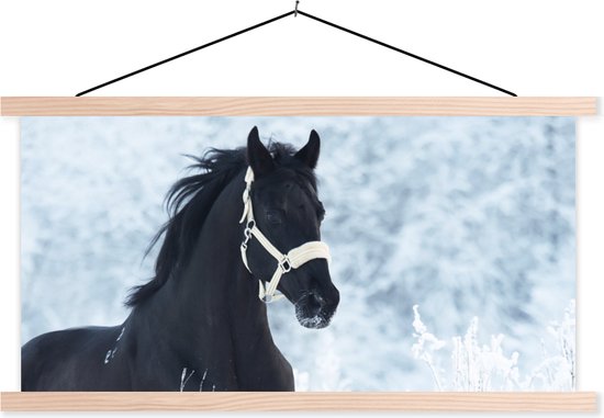 Posterhanger incl. Poster - Schoolplaat - Paard - Sneeuw - Winter - 150x75 cm - Blanke latten