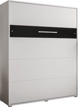 InspireMe - Horizontaal Bedkast Opklapbed ALABAMA 160 - Vouwbed - Moderne Stijl - 160x200cm - Wit Mat + Zwart (zonder Matras)
