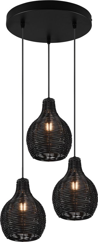 Reality - LED Hanglamp - Hangverlichting - E14 Fitting - 3-lichts - Rond - Zwart Hout | bol.com