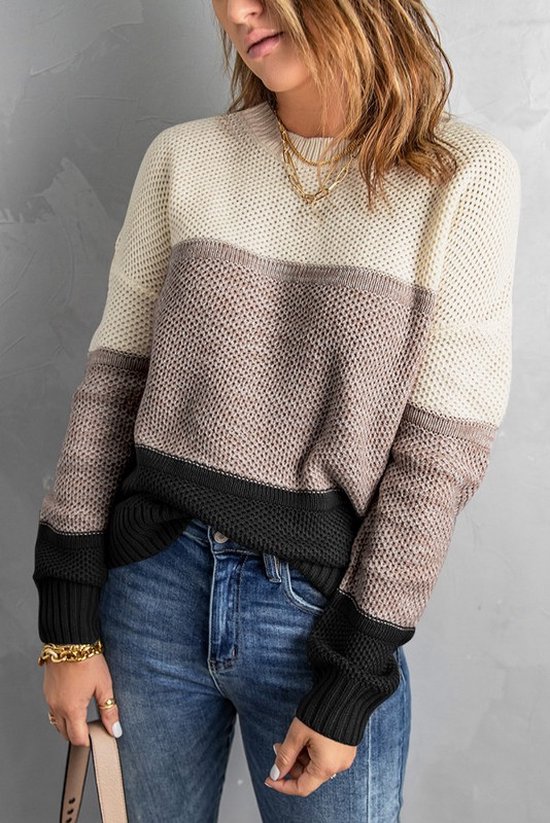 Trui Sweater Dames met structuur - Colorblock - Tyonna
