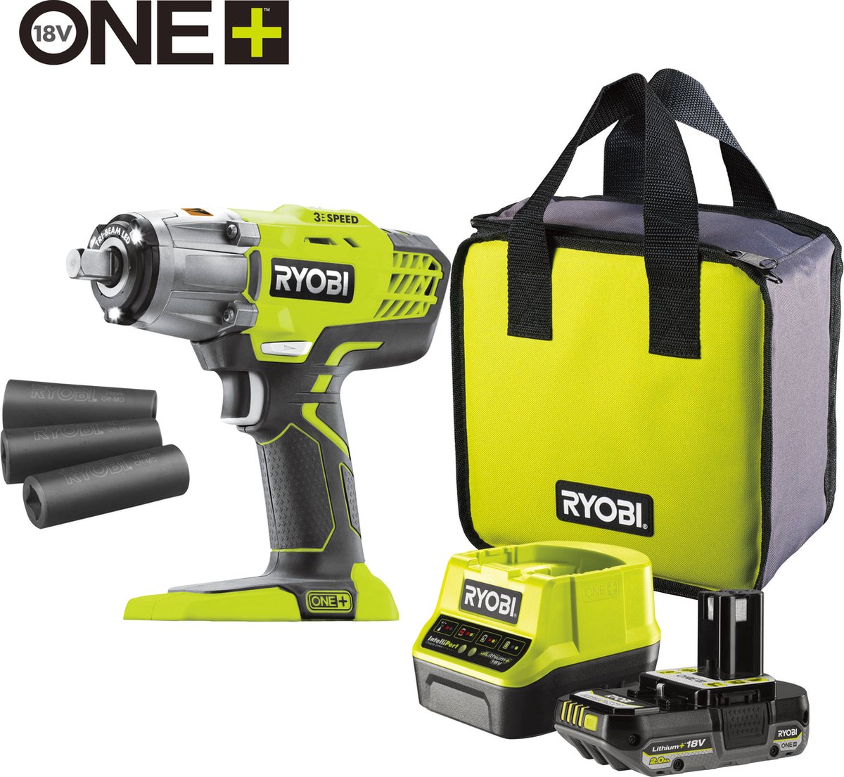 Ryobi ONE+ R18IW3-120S3 Accu Slagmoersleutel – 18V - 3‐standen - tot 2900 omw/min