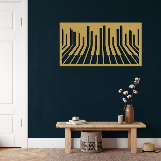 Wanddecoratie | Piano  | Metal - Wall Art | Muurdecoratie | Woonkamer | Buiten Decor |Gouden| 60x32cm