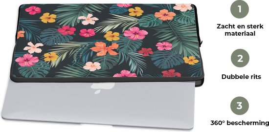 Laptophoes 15.6 inch - Jungle - Bladeren - Bloemen - Jongetjes - Meisjes - Kind - Laptop sleeve - Binnenmaat 39,5x29,5 cm - SleevesAndCases