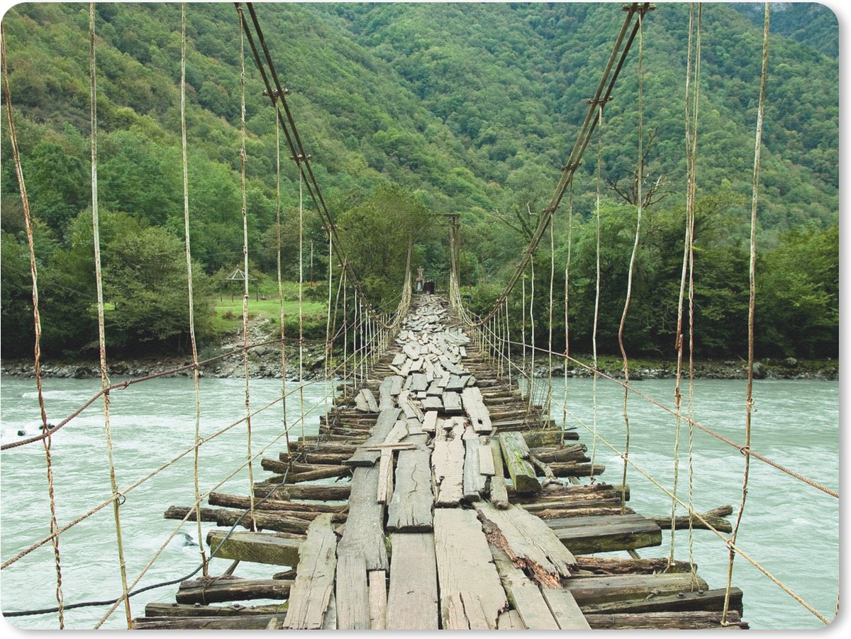 Muismat - Mousepad - Brug - Hout - Rivier - 23x19 cm - Muismatten
