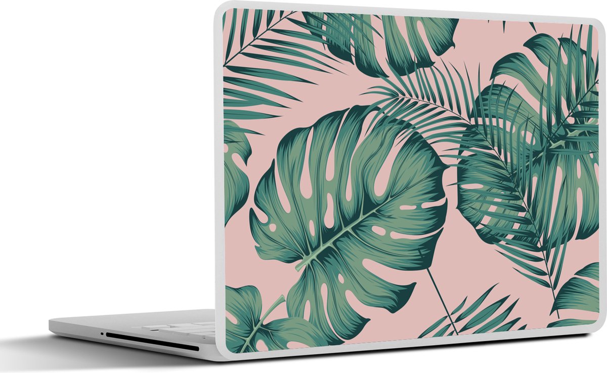 Laptop sticker - 10.1 inch - Bladeren - Roze - Patroon - Meisjes - Kinderen - Groen - Kindje - 25x18cm - Laptopstickers - Laptop skin - Cover