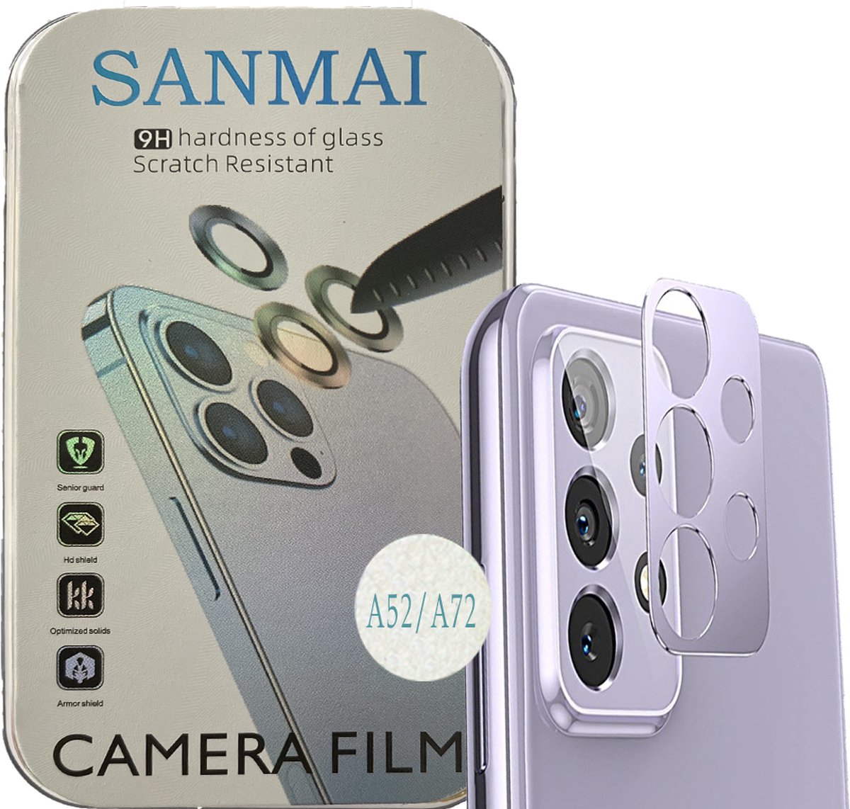 Metalen Camera Lens Protector Voor Samsung Galaxy A52 / A72 Aluminium Camera Cover Frame Paarse 2STUKS