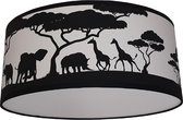 Plafondlamp safari silhouet grijs-  Kinderkamer plafondlamp - Plafondlamp safari silhuet - Lamp voor aan het plafond - Dieren plafondlamp | Diameoter 35cm x 15cm hoog | E27 fitting maximaal 40 watt | Excl. Lichtbron