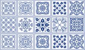 Ulticool Décoration Stickers carrelages - Mandala Blauw Wit - Cuisine cm - 15 pièces