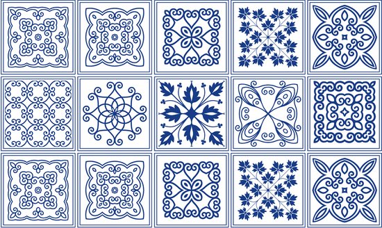 Ulticool Décoration Stickers carrelages - Mandala Blauw Wit - Cuisine cm - 15 pièces