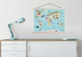 Peinture pour enfants - Décoration chambre - Wereldkaart - Enfants - Animaux - Blauw - Orque - Baleine - Affiche scolaire enfant - 60x45 cm