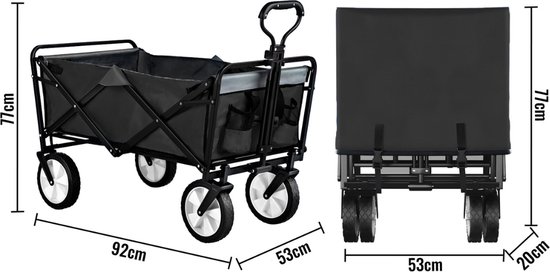 Bolture Bolderkar Opvouwbaar met Duwstang - Bolderkar Opvouwbaar Luchtbanden - 8 Inch Wielen - Inclusief Net - Zwart van Bolture — afbeelding 5