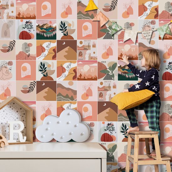 Ulticool Décoration carrelages Autocollant - Esthétique Rétro - 15x15 cm - 15 pièces Autocollants Film Adhésif Carrelage - Dos pour le Mur Salle de Bain - Cuisine Mur Cuisine - Carrelage Adhésif Auto Adhésif - Sticktiles