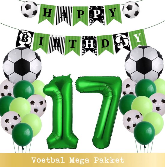 Voetbal Ballonnen - Cijfer Ballon 17 Jaar - Snoes - Megapakket - set van 24 Sport Voetbalfan Voetbal Jongen/Meisje - Sportieve - Voetbal Vrouwen Mannen - Kinderfeestje - Verjaardag - Helium Ballon nummer 17
