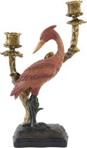Cactula kandelaar voor 2 dinerkaarsen in antiek brons bordeaux kleur met vogel 29 x 45 cm