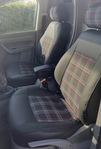 Pasvorm stoelhoezen set (stoel en stoel) Volkswagen Caddy 2004 t/m 2015 - Kunst leer / stof met GTI ruitpatroon