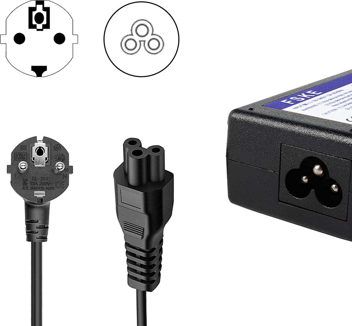 Câble alimentation secteur 3 pôles IEC C5 - trèfle - pour PC portables  Coloris noir - 2,50¨m