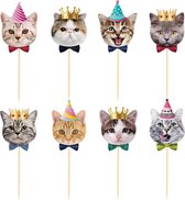 8 cupcake toppers Happy Birthday Cats met diverse poezen afbeeldingen - kat - poes - cupcake - verjaardag - dier - huisdier