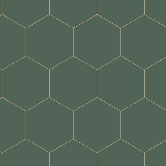 ESTAhome behang hexagon donkergroen en goud - 139228 - 0,53 x 10,05 m - ESTAHome