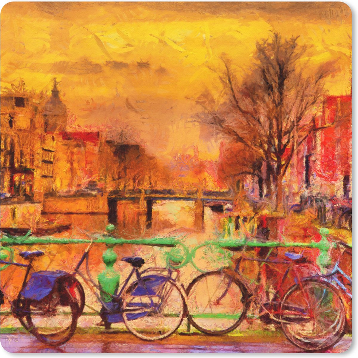 Muismat 30x30 cm - Mousepad Schilderij - Fiets - Amsterdam - Gracht - Olieverf - Muismatten