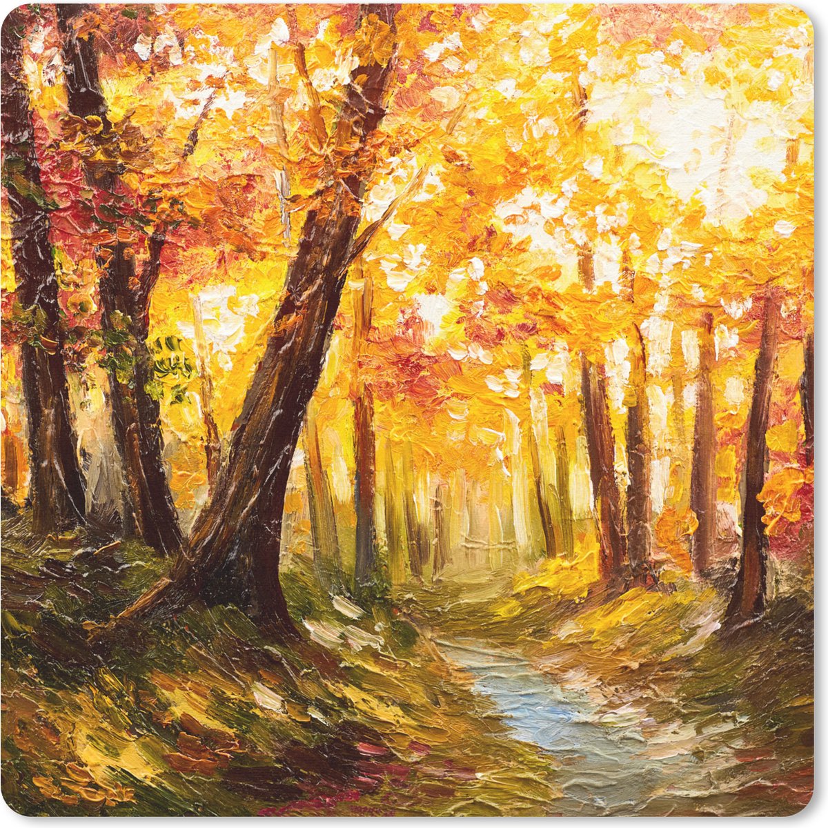 Muismat 30x30 cm - Mousepad Schilderij - Herfst - Bos - Olieverf - Muismatten