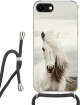 Hoesje met koord Geschikt voor iPhone SE 2020 - Paard - Strand - Manen - Siliconen - Crossbody - Backcover met Koord - Telefoonhoesje met koord - Hoesje met touw