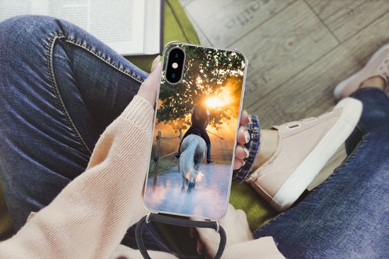 Coque avec cordon iPhone X - Cheval - Soleil - Sable - Siliconen - Bandoulière - Coque arrière avec cordon - Coque pour téléphone avec cordon - Coque avec corde