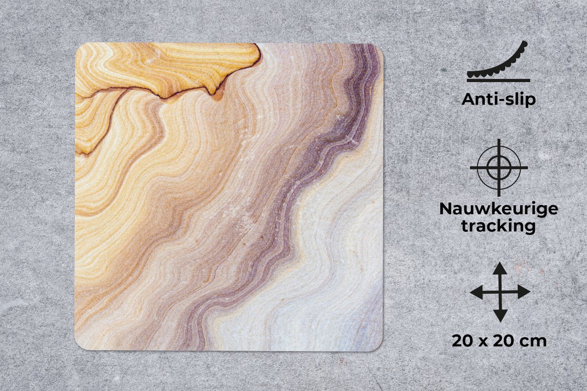 Muismat 20x20 cm - Mousepad Marmer - Textuur - Zandsteen - Goud - Marmer printlook - Muismatten