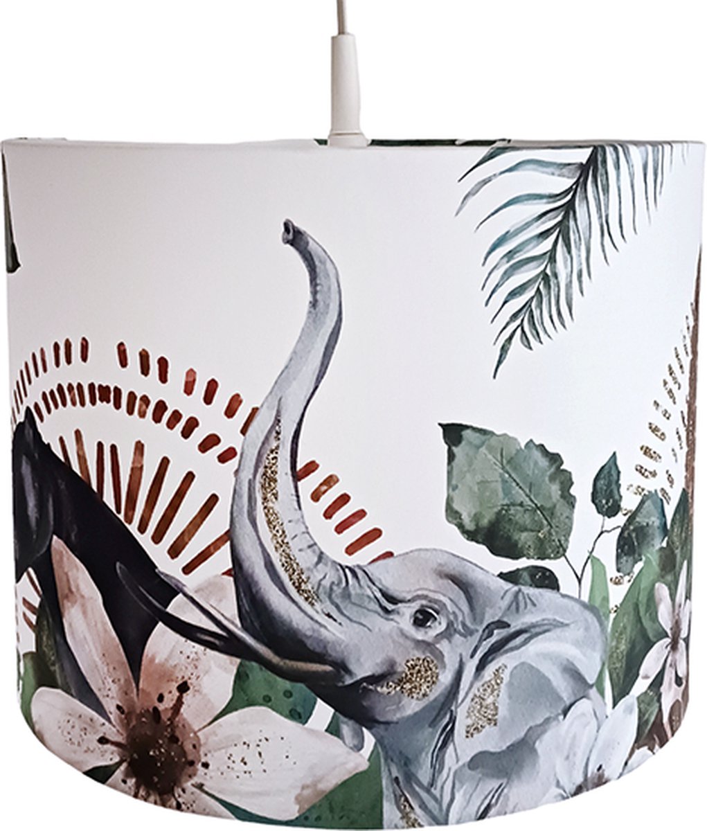 Paco Home Kinderkamer Plafondlamp Stof Lampenkap Rond Jungle Dieren Jongen Meisje E27 Bont