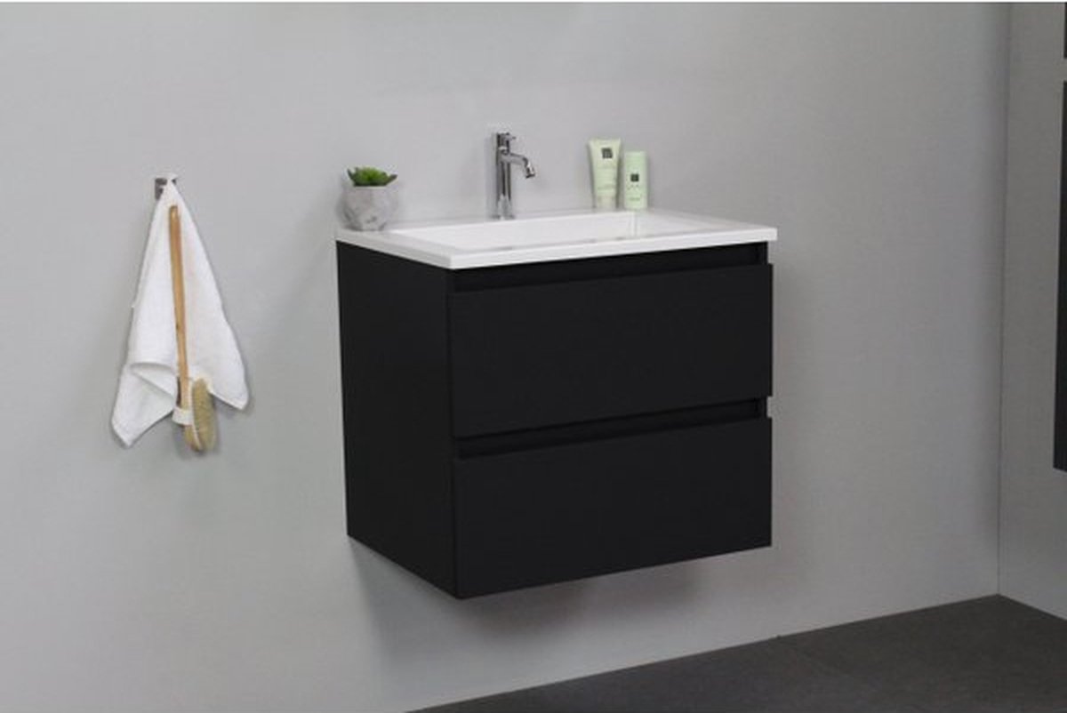 Adema Bella badmeubel met acryl wastafel 1 kraangat 60x55x46cm Zwart mat