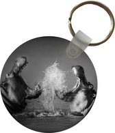 Sleutelhanger - Dieren - Nijlpaard - Water - Zwart - Wit - Plastic - Rond - Uitdeelcadeautjes