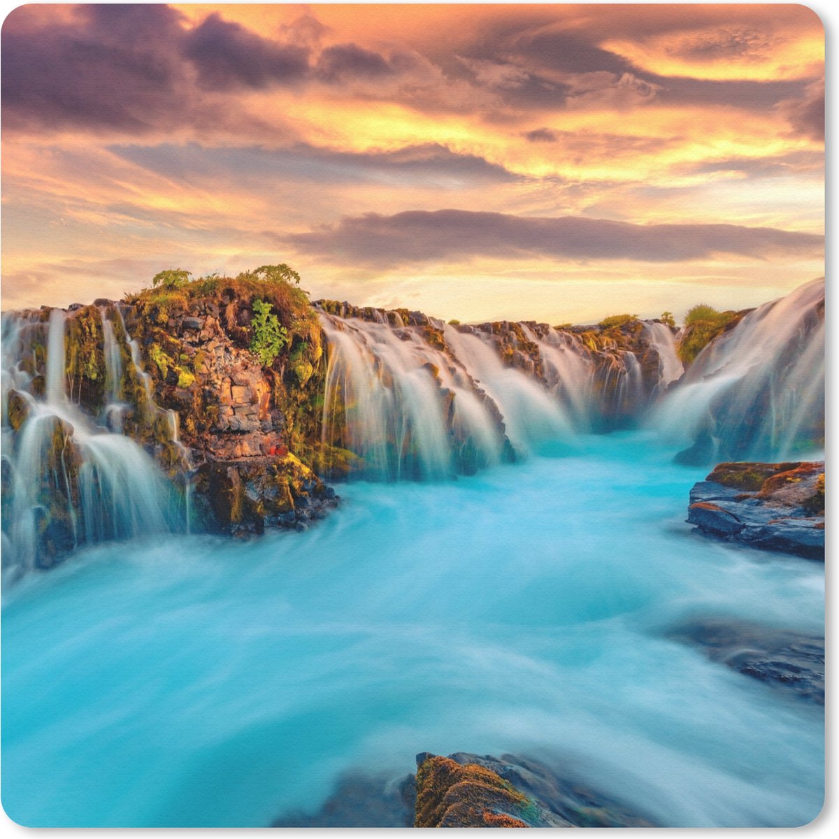 Muismat 30x30 cm - Mousepad Waterval - Landschap - Wolken - Natuur - Muismatten