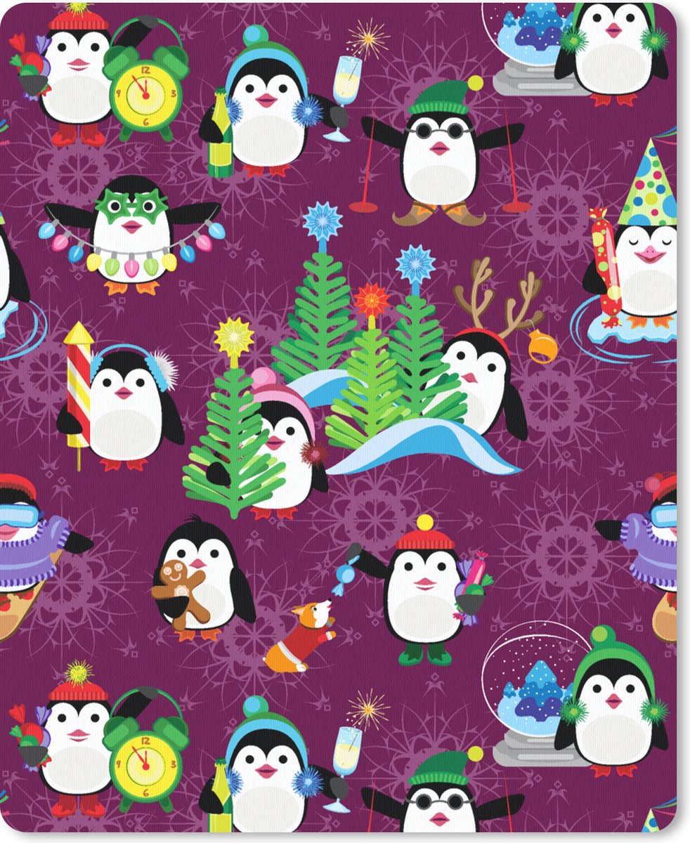 Muismat 19x23 cm - Mousepad Pinguïn - Kerstmis - Vuurwerk - Winter - Design - Muismatten