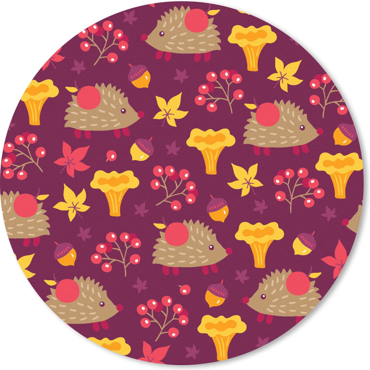 Muismat rond 20x20 cm - Mousepad Egel - Paddenstoel - Patronen - Ronde muismatten