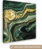 Canvas Schilderij Marmer - Goud - Glitter - Groen - Marmerlook - Luxe - 90x90 cm - Wanddecoratie